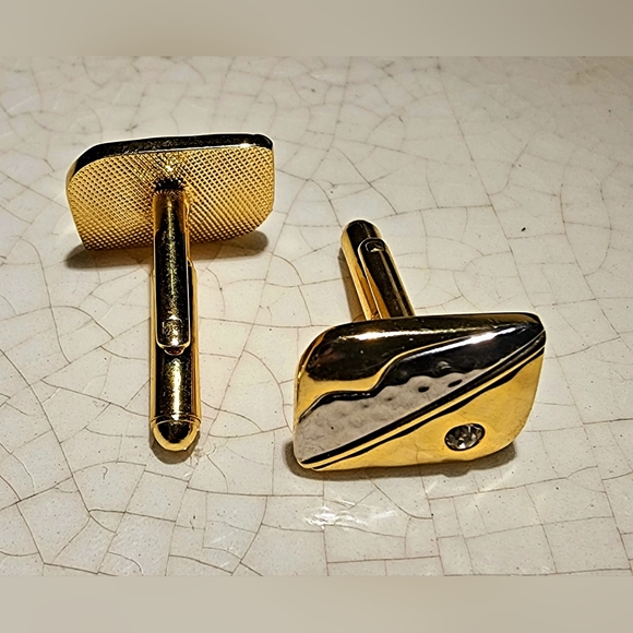 Vintage NWOT gold and silver with clear stones cufflinks, art deco - Picture 5 of 5